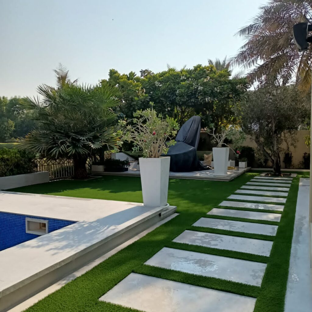 Artificial grass and paving project in Abu Dhabi